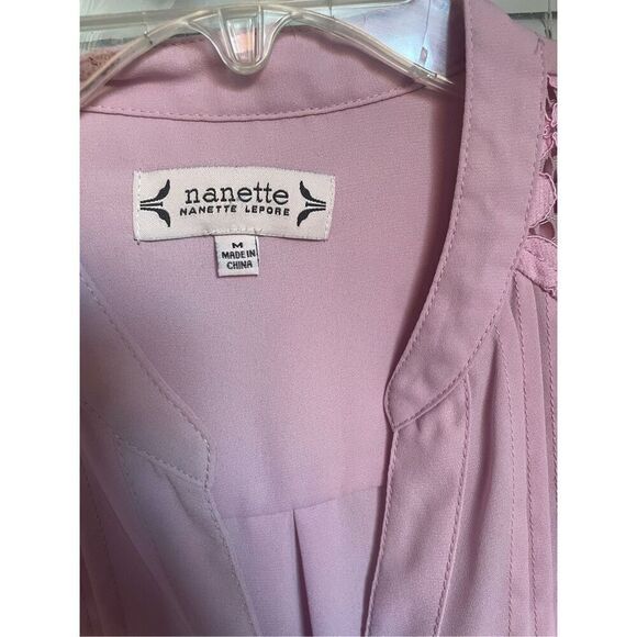Nanette Lepore Sugar Plum Blouse Top Pleated Button down lace Detail M - Picture 9 of 12